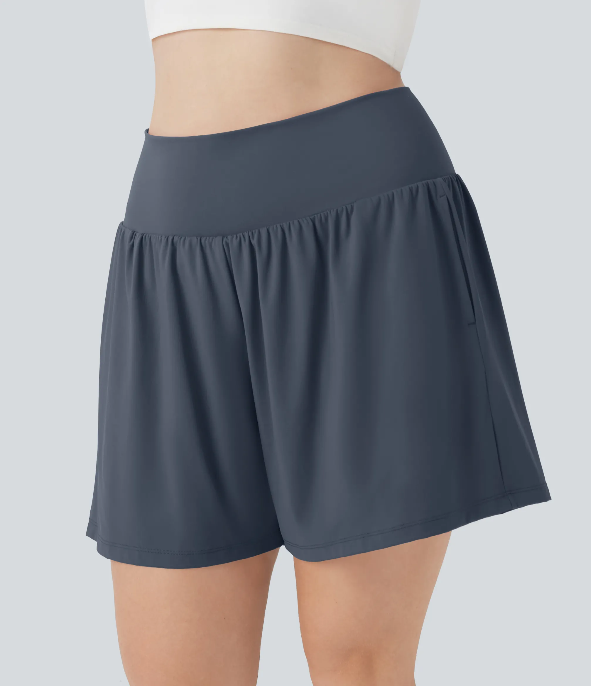 Plus Size<HALARA SoftlyZero™ Airy Super High Waisted 2-in-1 Cool Touch Yoga Plus Size Shorts 7" with Pockets