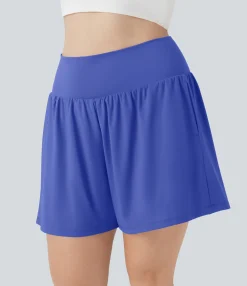 Plus Size<HALARA SoftlyZero™ Airy Super High Waisted 2-in-1 Cool Touch Yoga Plus Size Shorts 7" with Pockets