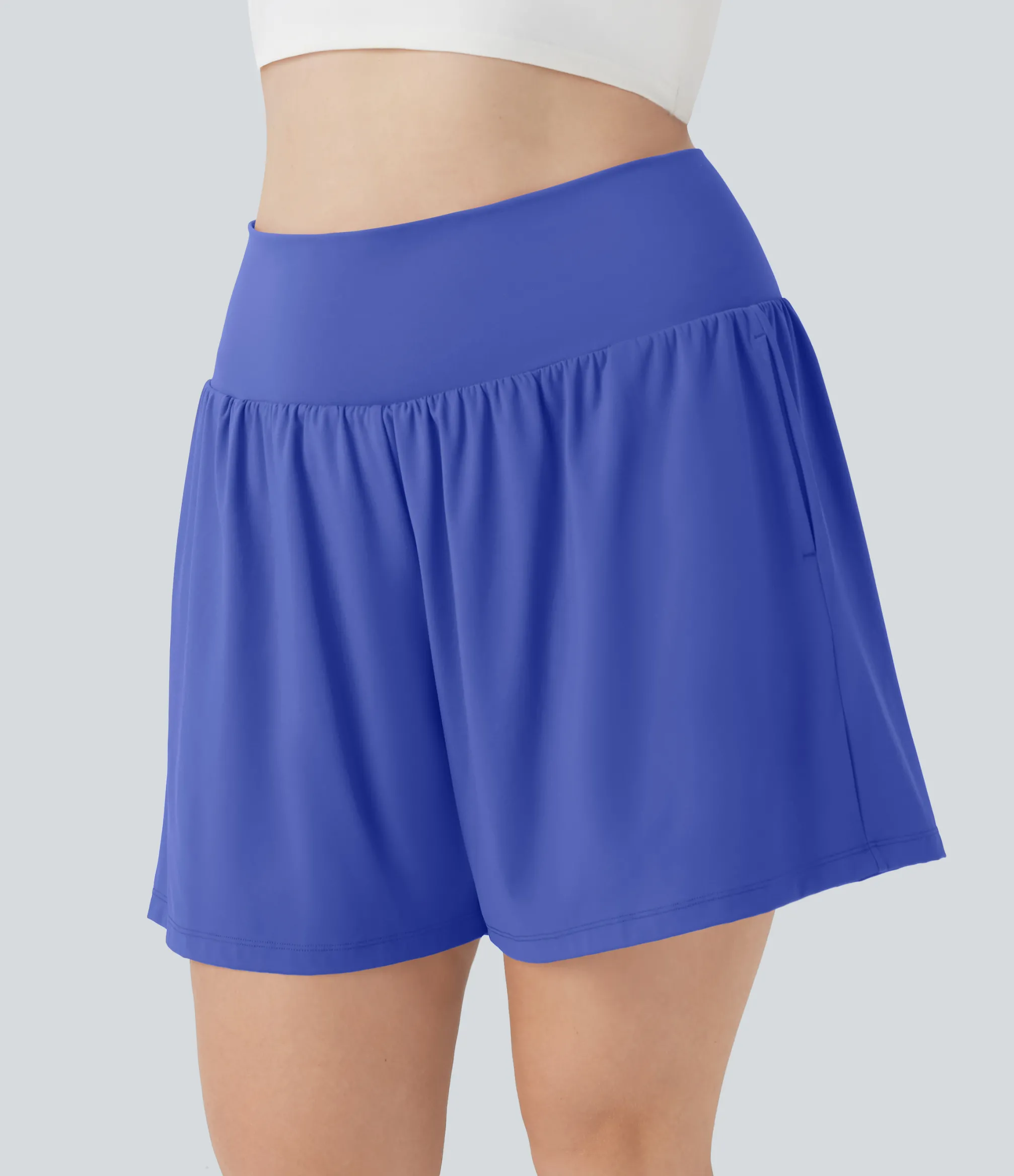 Plus Size<HALARA SoftlyZero™ Airy Super High Waisted 2-in-1 Cool Touch Yoga Plus Size Shorts 7" with Pockets