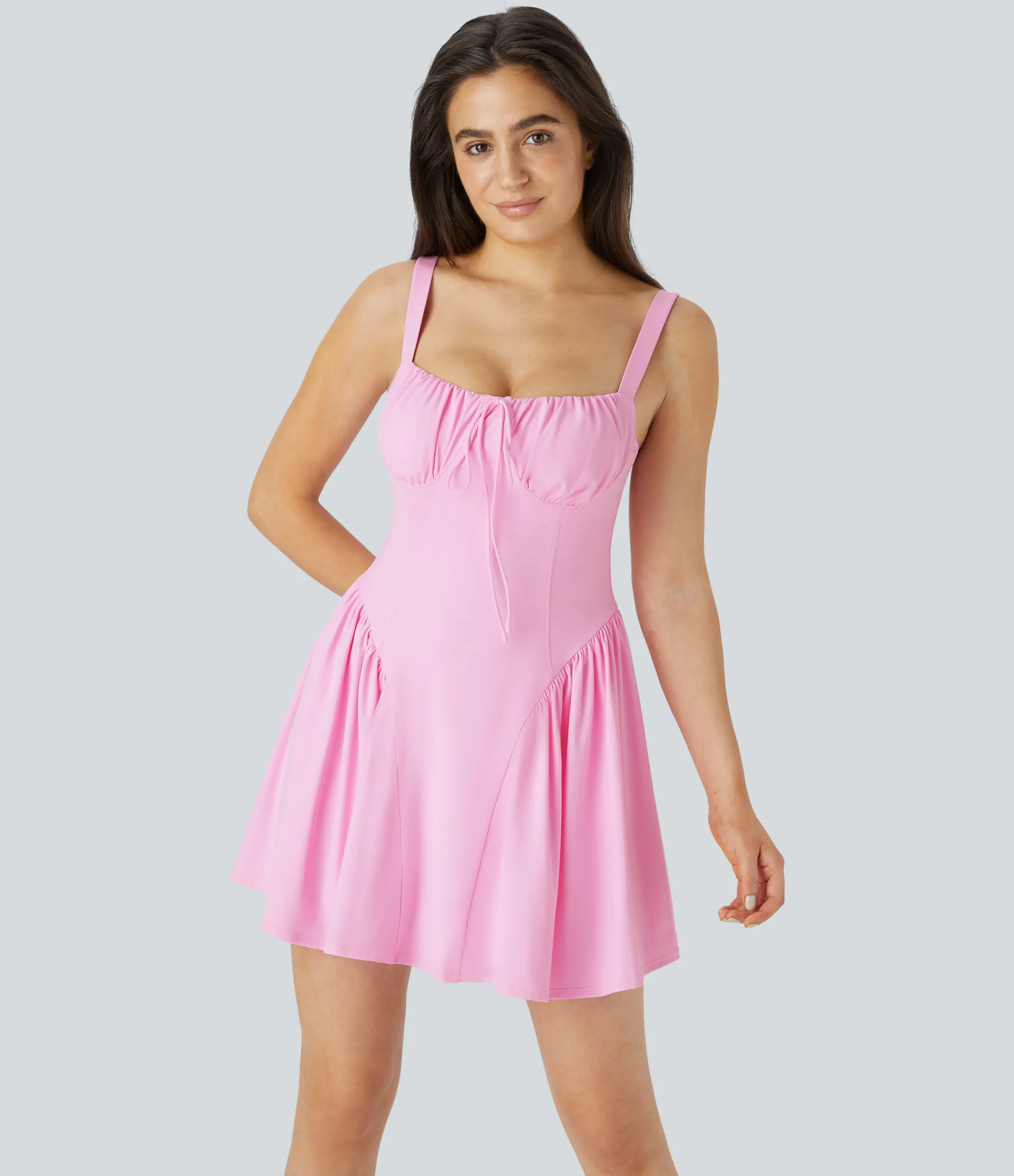 Mini Dresses|Active Dresses<HALARA SoftlyZero™ Airy Tie Front 2-in-1 Pocket Cool Touch Mini Slip Dance Active Dress-Easy Peezy Edition