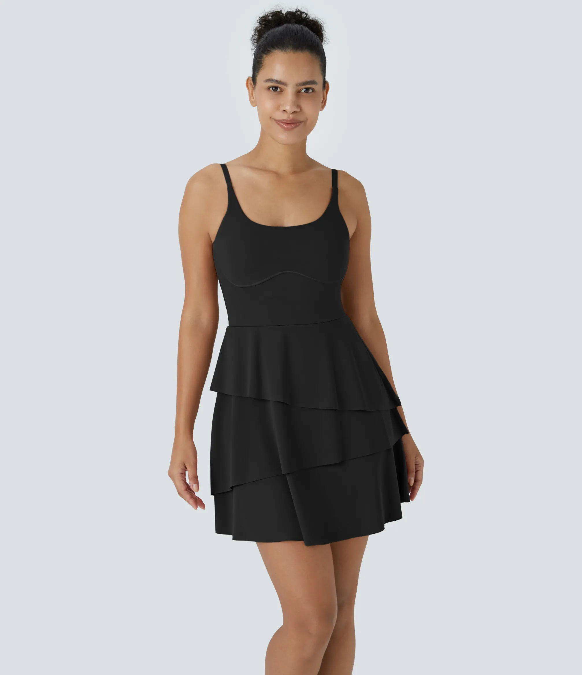 Active Dresses|Dresses<HALARA SoftlyZero™ Airy Tiered Ruffle 2-in-1 Pocket Cool Touch Mini Slip Dance Active Dress-UPF50+