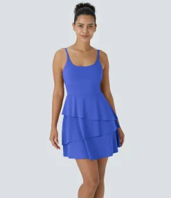 Active Dresses|Dresses<HALARA SoftlyZero™ Airy Tiered Ruffle 2-in-1 Pocket Cool Touch Mini Slip Dance Active Dress-UPF50+