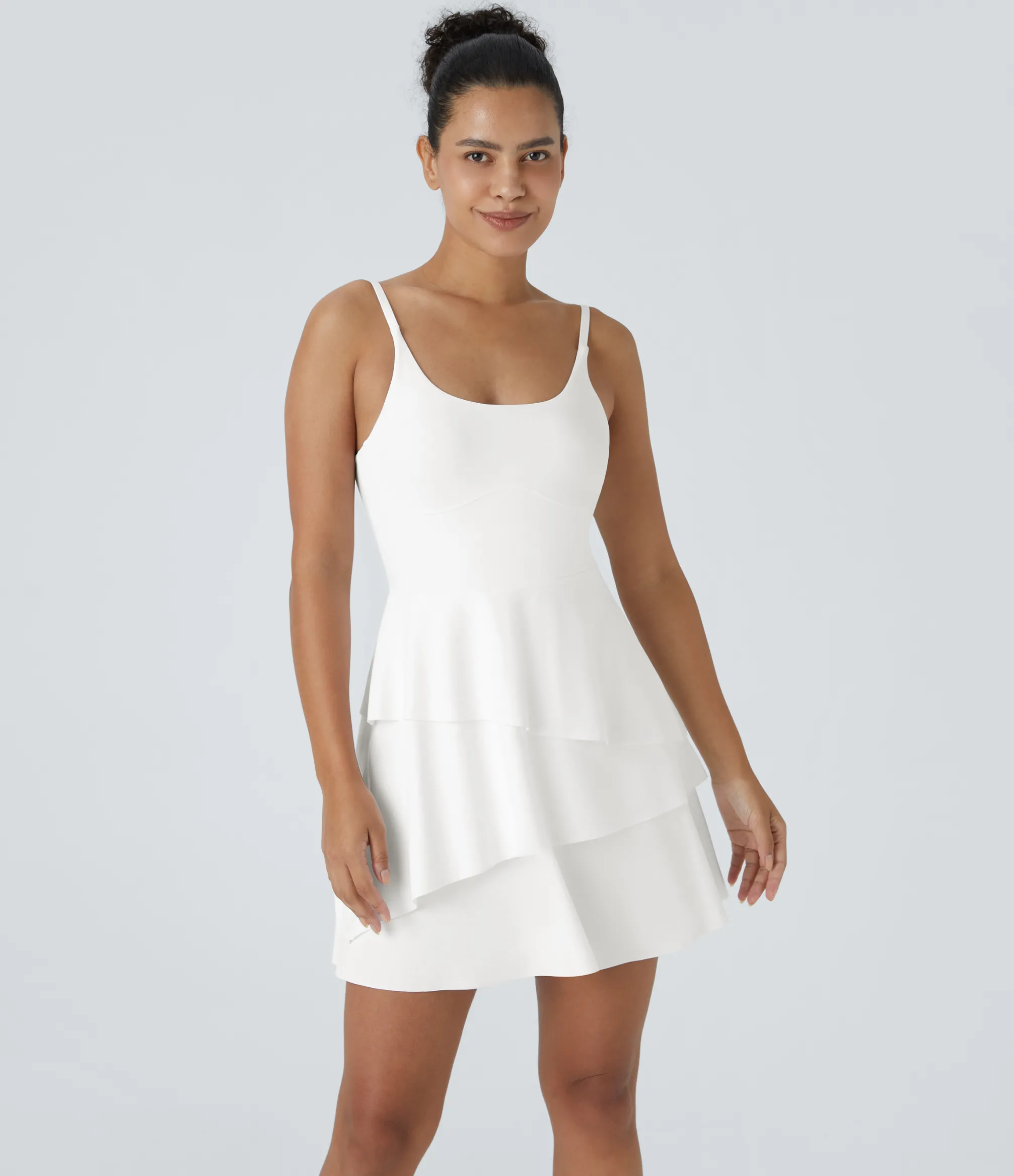 Active Dresses|Dresses<HALARA SoftlyZero™ Airy Tiered Ruffle 2-in-1 Pocket Cool Touch Mini Slip Dance Active Dress-UPF50+
