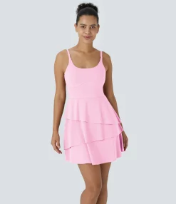 Active Dresses|Dresses<HALARA SoftlyZero™ Airy Tiered Ruffle 2-in-1 Pocket Cool Touch Mini Slip Dance Active Dress-UPF50+