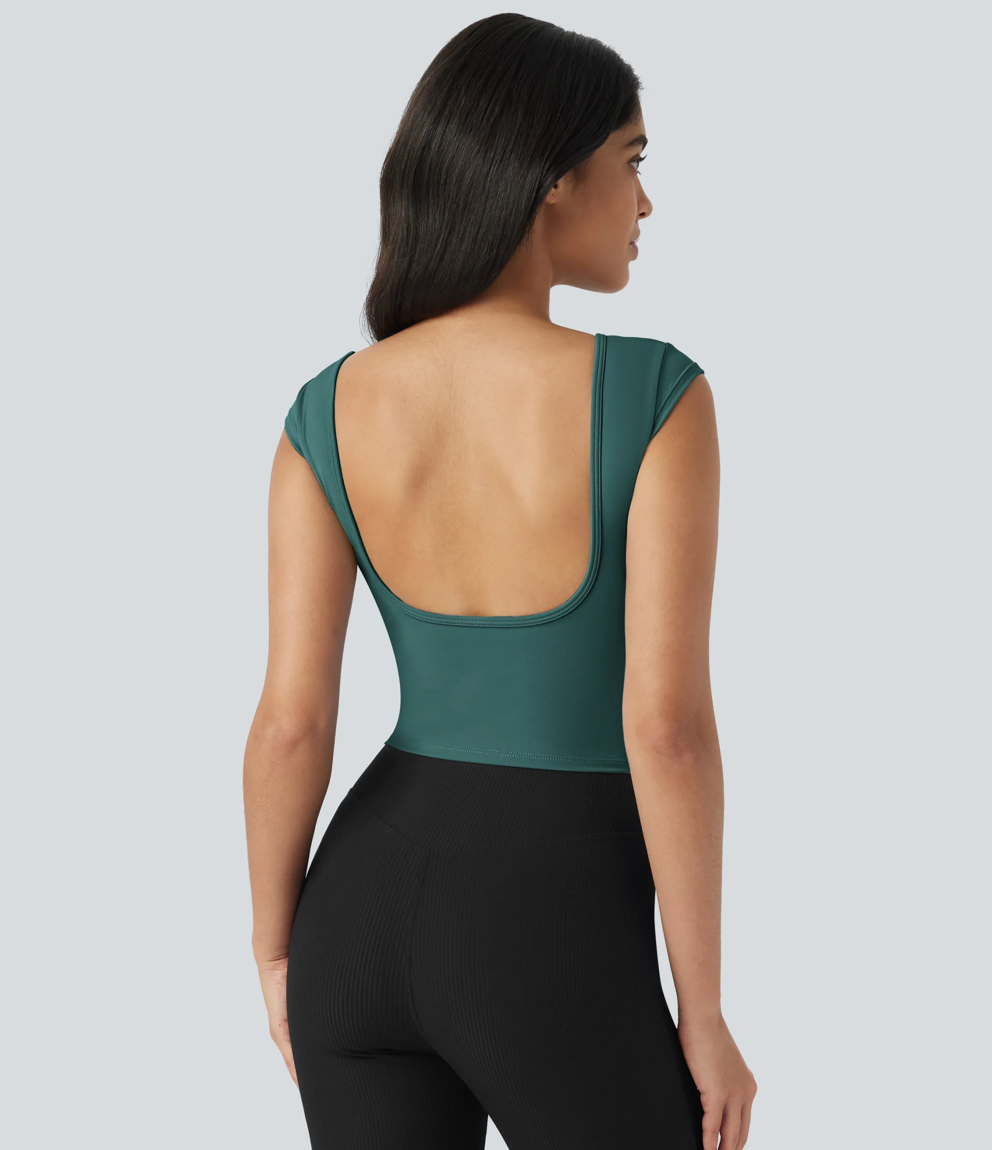 Casual Tops|T-Shirts<HALARA SoftlyZero™ Boat Neck Cap Sleeve Cropped Casual T-Shirt-UPF50+