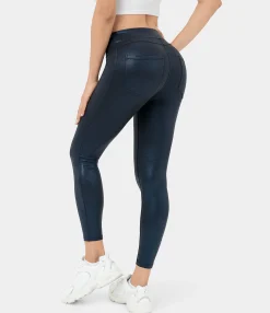 Pocket Leggings|Leggings<HALARA SoftlyZero™ Faux Leather High Waisted Pocket Work Leggings
