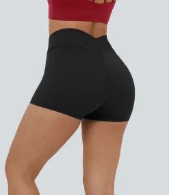 Crossover Shorts|Active Shorts<HALARA SoftlyZero™ High Waisted Crossover Plain Yoga Biker Shorts 3''-UPF50+