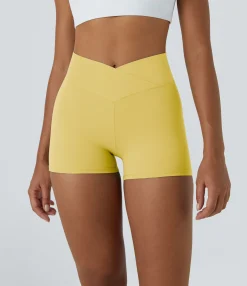 Crossover Shorts|Active Shorts<HALARA SoftlyZero™ High Waisted Crossover Plain Yoga Biker Shorts 3''-UPF50+