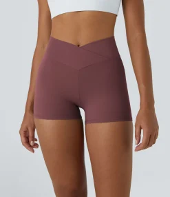 Crossover Shorts|Active Shorts<HALARA SoftlyZero™ High Waisted Crossover Plain Yoga Biker Shorts 3''-UPF50+