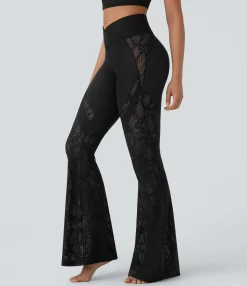 Pocket Leggings|Crossover Leggings<HALARA SoftlyZero™ High Waisted Crossover Pocket Contrast Lace Flare Yoga Leggings