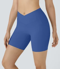 Crossover Shorts|Active Shorts<HALARA SoftlyZero™ High Waisted Crossover Pocket Yoga Biker Shorts 7"-UPF50+