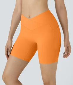 Crossover Shorts|Active Shorts<HALARA SoftlyZero™ High Waisted Crossover Pocket Yoga Biker Shorts 7"-UPF50+