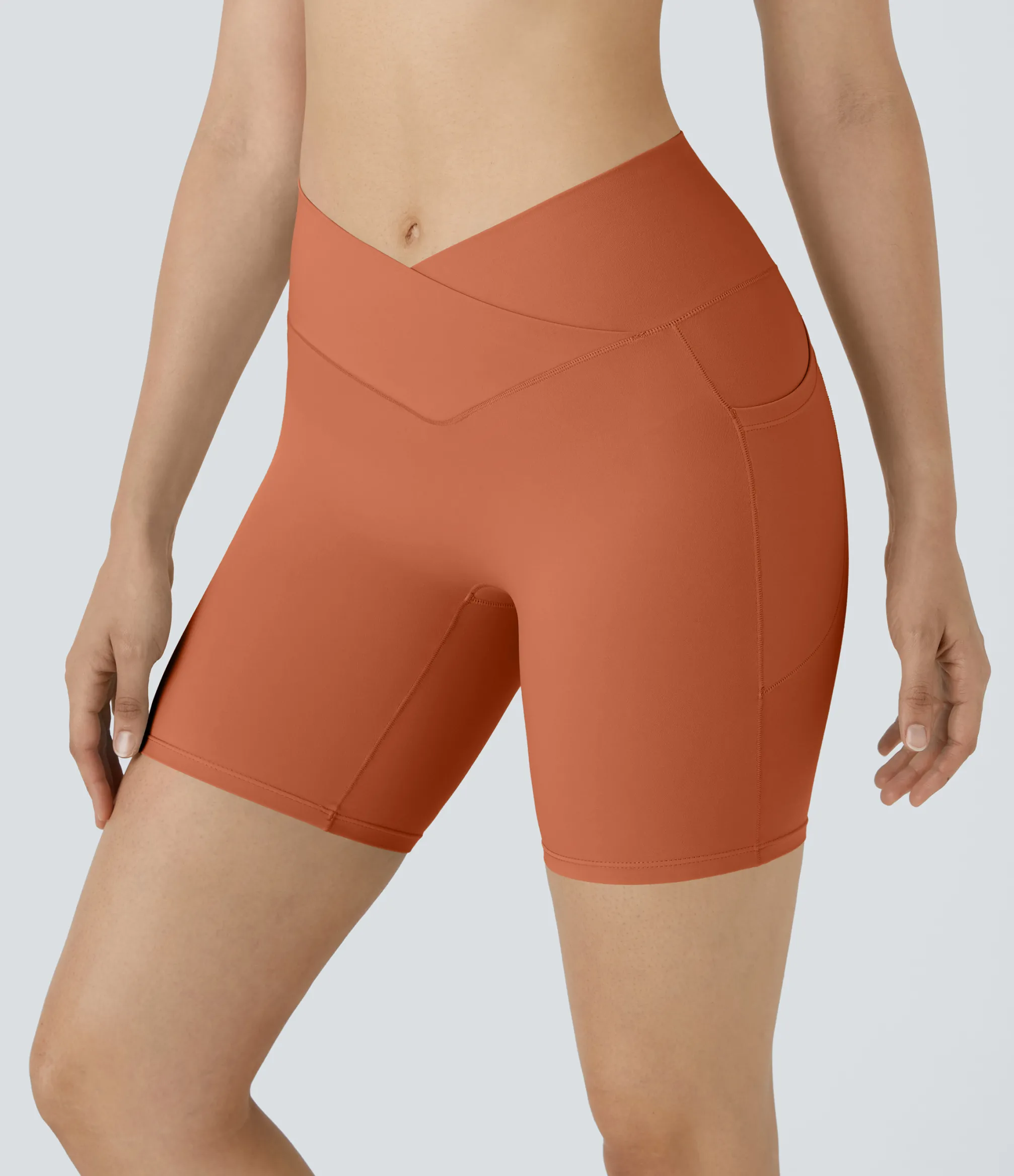 Crossover Shorts|Active Shorts<HALARA SoftlyZero™ High Waisted Crossover Pocket Yoga Biker Shorts 7"-UPF50+