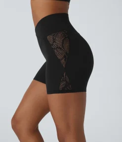 Crossover Shorts|5'' Shorts<HALARA SoftlyZero™ High Waisted Crossover Contrast Lace Pocket Yoga Biker Shorts 5''-UPF50+