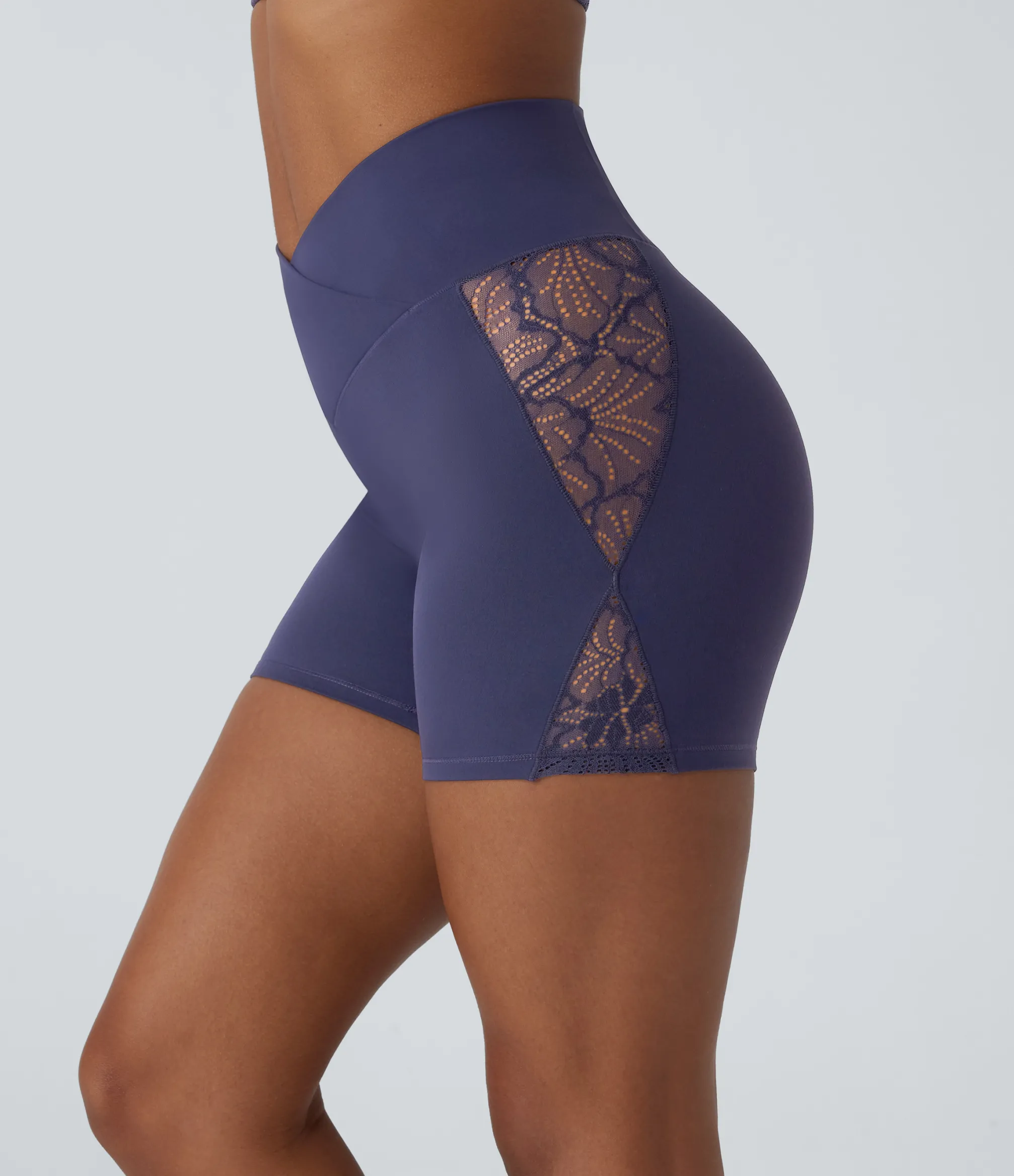 Crossover Shorts|5'' Shorts<HALARA SoftlyZero™ High Waisted Crossover Contrast Lace Pocket Yoga Biker Shorts 5''-UPF50+