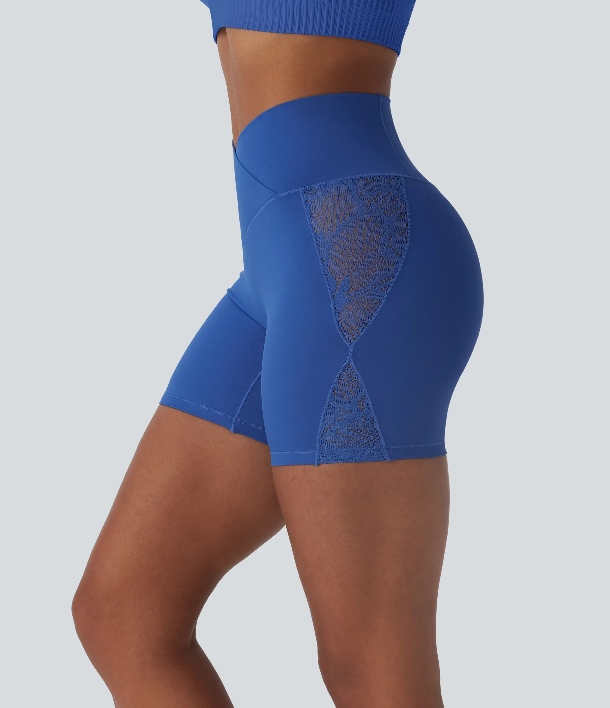 Crossover Shorts|5'' Shorts<HALARA SoftlyZero™ High Waisted Crossover Contrast Lace Pocket Yoga Biker Shorts 5''-UPF50+