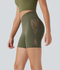 Crossover Shorts|5'' Shorts<HALARA SoftlyZero™ High Waisted Crossover Contrast Lace Pocket Yoga Biker Shorts 5''-UPF50+
