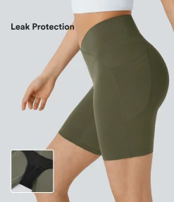 Crossover Shorts|Active Shorts<HALARA SoftlyZero™ High Waisted Crossover Pocket Yoga Leak Protection Biker Shorts 7"