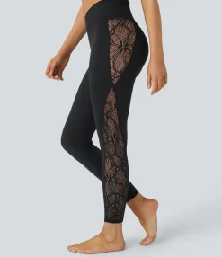Pocket Leggings|Crossover Leggings<HALARA SoftlyZero™ High Waisted Crossover Contrast Lace Pocket Yoga Leggings-UPF50+