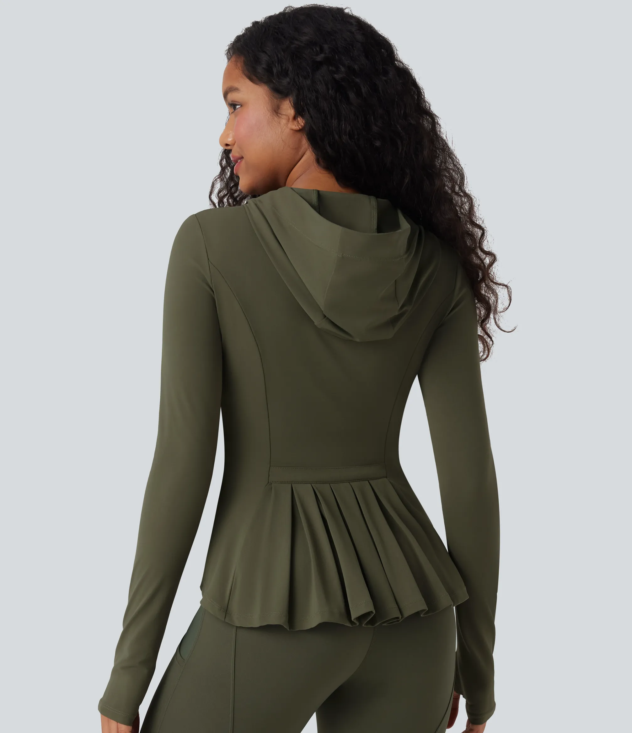 Jackets & Outerwear<HALARA SoftlyZero™ Hooded Long Sleeve Thumb Hole Pleated Jacket with Pockets-UPF50+