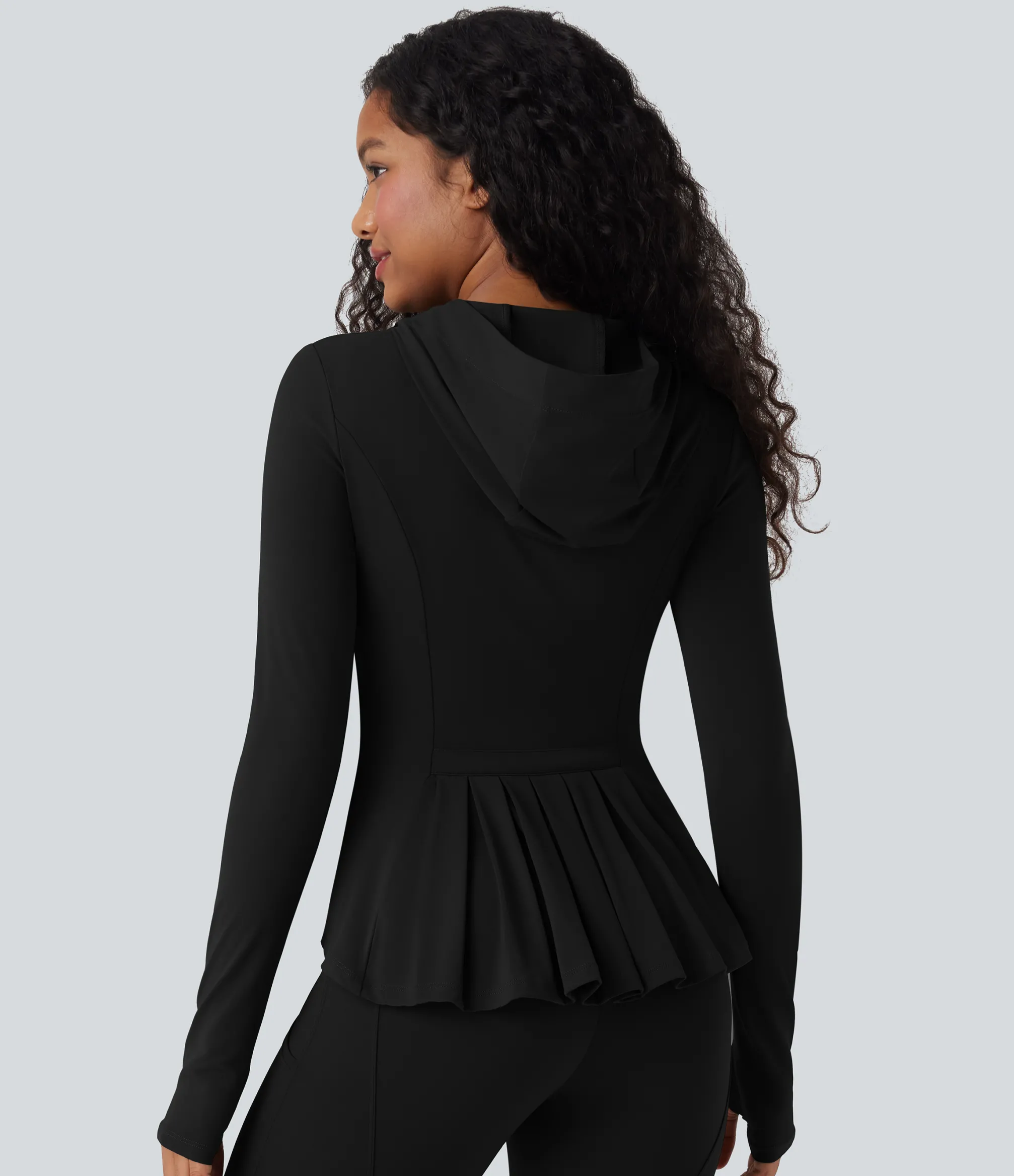 Jackets & Outerwear<HALARA SoftlyZero™ Hooded Long Sleeve Thumb Hole Pleated Jacket with Pockets-UPF50+