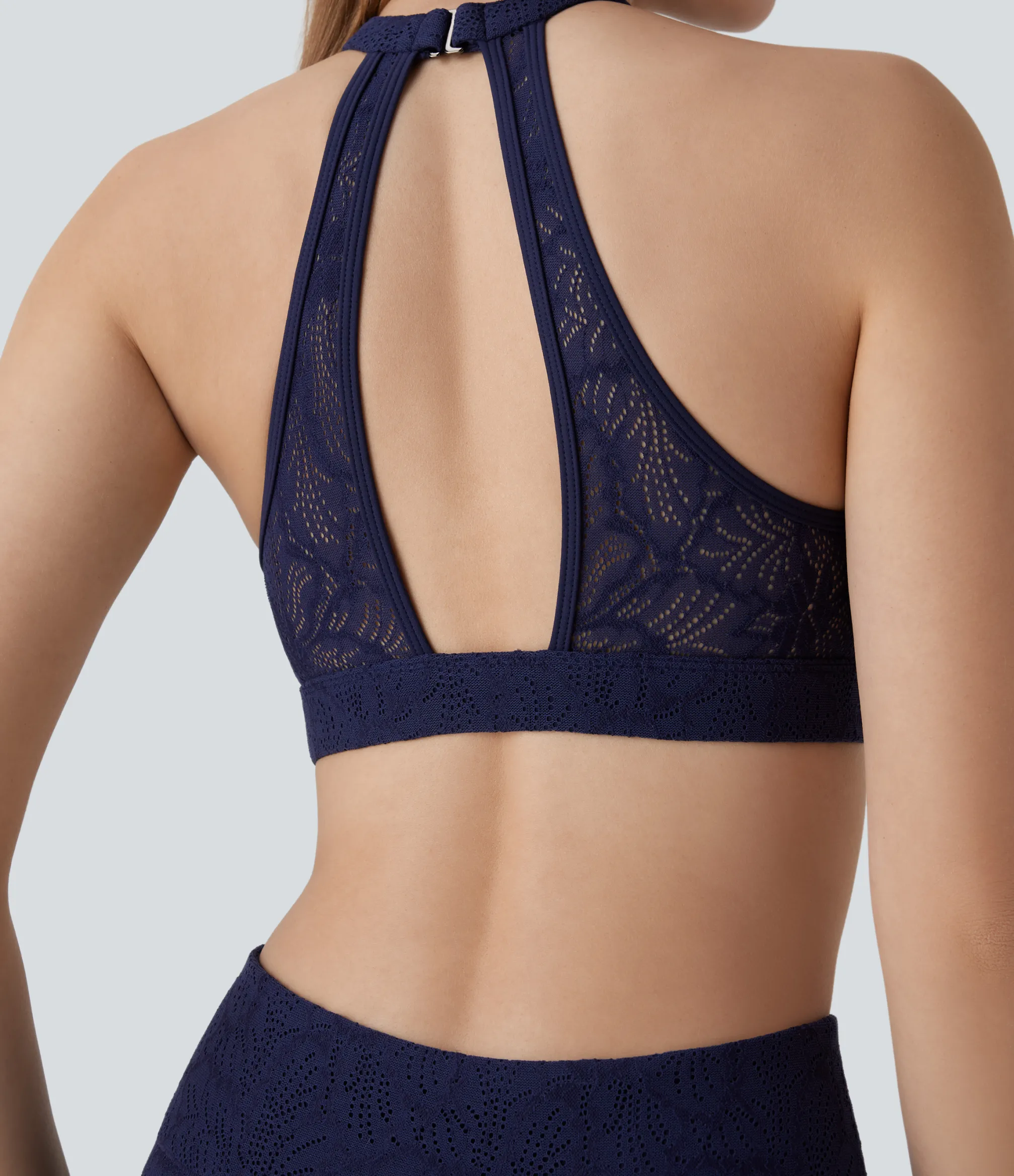Yoga Tops|Sports Bras<HALARA SoftlyZero™ Low Support Halter Contrast Lace Yoga Sports Bra-UPF50+