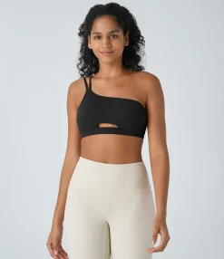 Yoga Tops|Sports Bras<HALARA SoftlyZero™ Low Support One Shoulder Cut Out Yoga Sports Bra-UPF50+