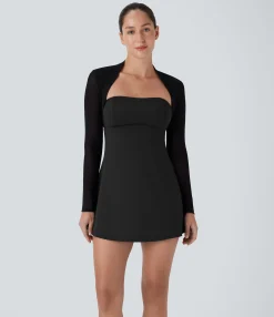 Mini Dresses|Active Dresses<HALARA SoftlyZero™ Plush Contrast Mesh Long Sleeve 2-Piece Pocket Mini Dance Dress