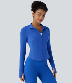 Jackets & Outerwear<HALARA SoftlyZero™ Plush Contrast Perforated Thumb Hole Curved Hem Zipper Yoga Jacket