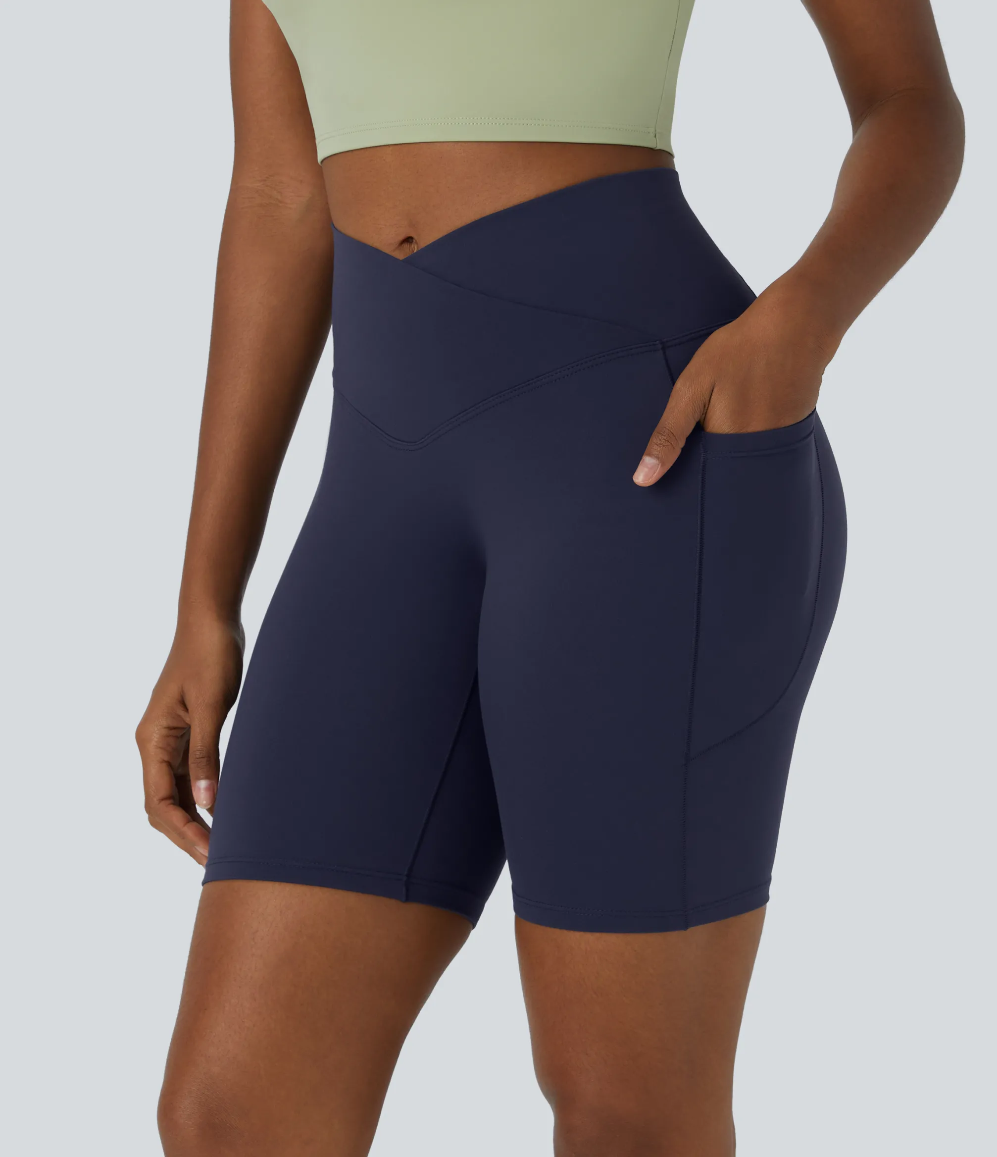 Crossover Shorts|Active Shorts<HALARA SoftlyZero™ Plush Crossover Pocket Yoga Shorts 7'' Peacoat