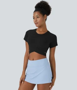 Casual Tops|Yoga Tops<HALARA SoftlyZero™ Plush Crossover Hem Cut Out Cropped Sports Top