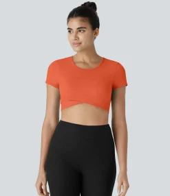 Yoga Tops|Casual Tops<HALARA SoftlyZero™ Plush Crossover Hem Cropped Sports Top