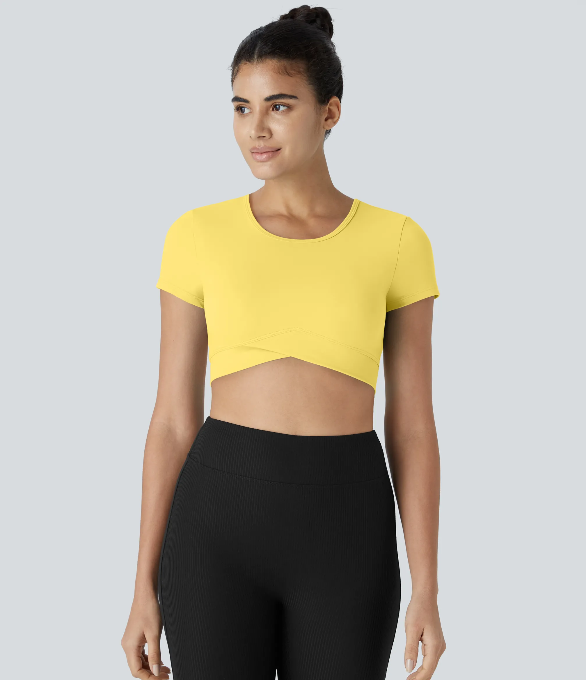 Yoga Tops|Casual Tops<HALARA SoftlyZero™ Plush Crossover Hem Cropped Sports Top