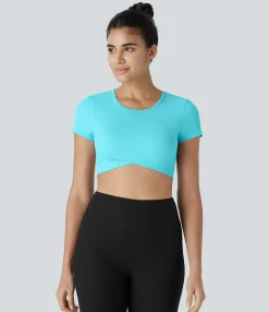 Yoga Tops|Casual Tops<HALARA SoftlyZero™ Plush Crossover Hem Cropped Sports Top