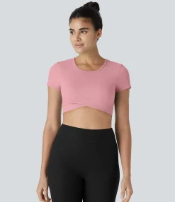 Yoga Tops|Casual Tops<HALARA SoftlyZero™ Plush Crossover Hem Cropped Sports Top