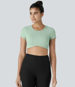 Yoga Tops|Casual Tops<HALARA SoftlyZero™ Plush Crossover Hem Cropped Sports Top