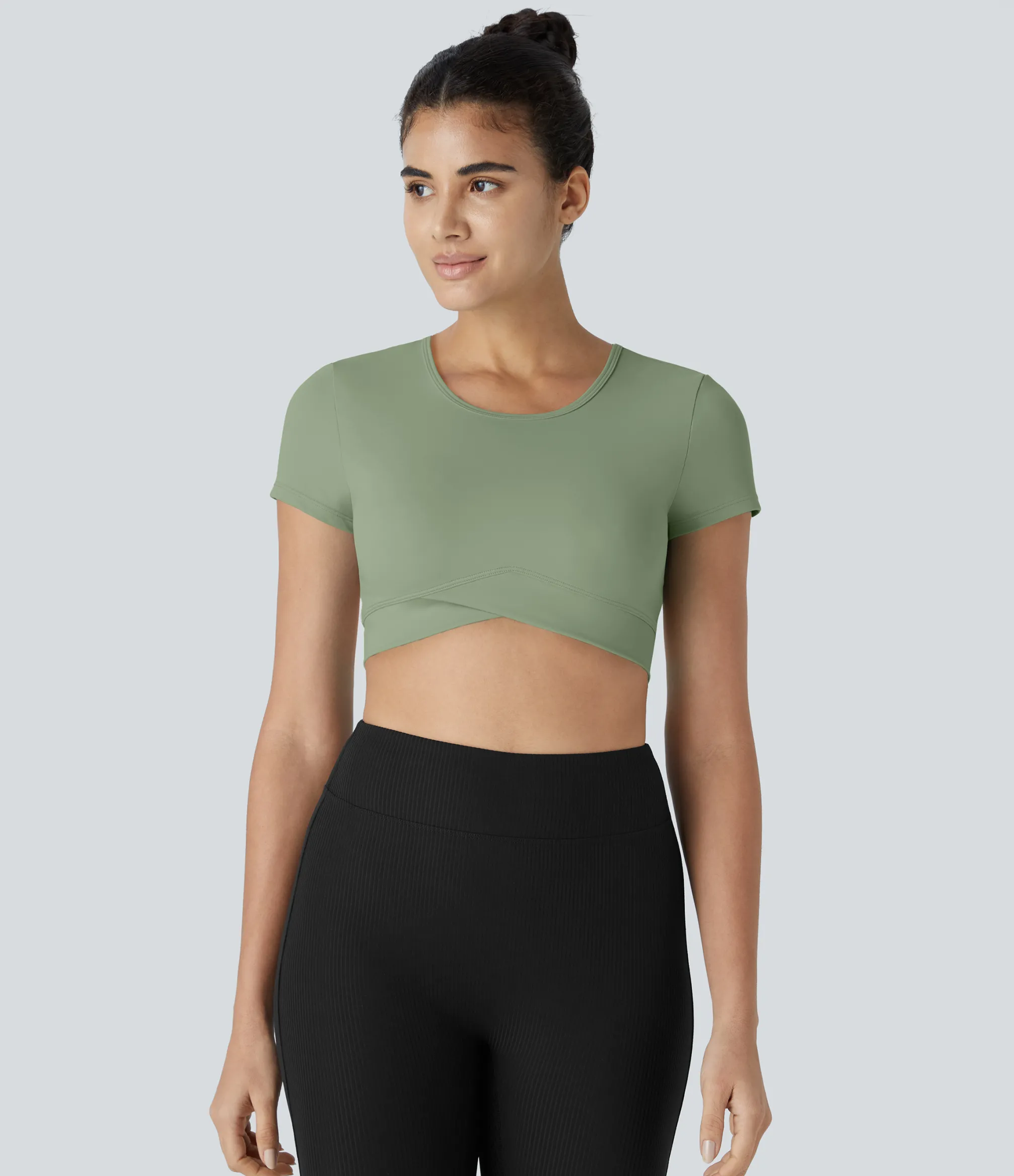Yoga Tops|Casual Tops<HALARA SoftlyZero™ Plush Crossover Hem Cropped Sports Top