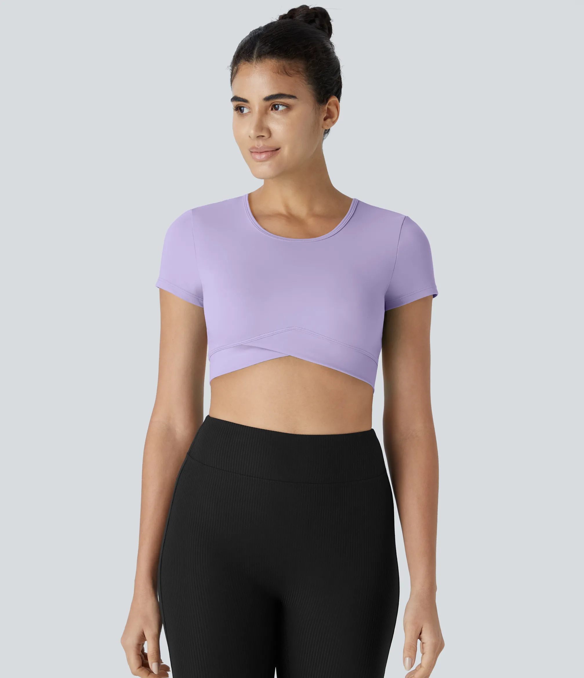 Yoga Tops|Casual Tops<HALARA SoftlyZero™ Plush Crossover Hem Cropped Sports Top