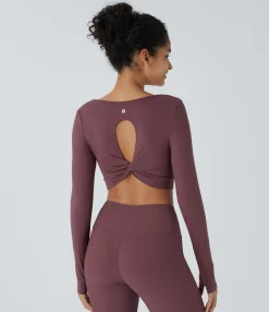 Yoga Tops|Sports Tops<HALARA SoftlyZero™ Plush Cut Out Thumb Hole Cropped Yoga Sports Top