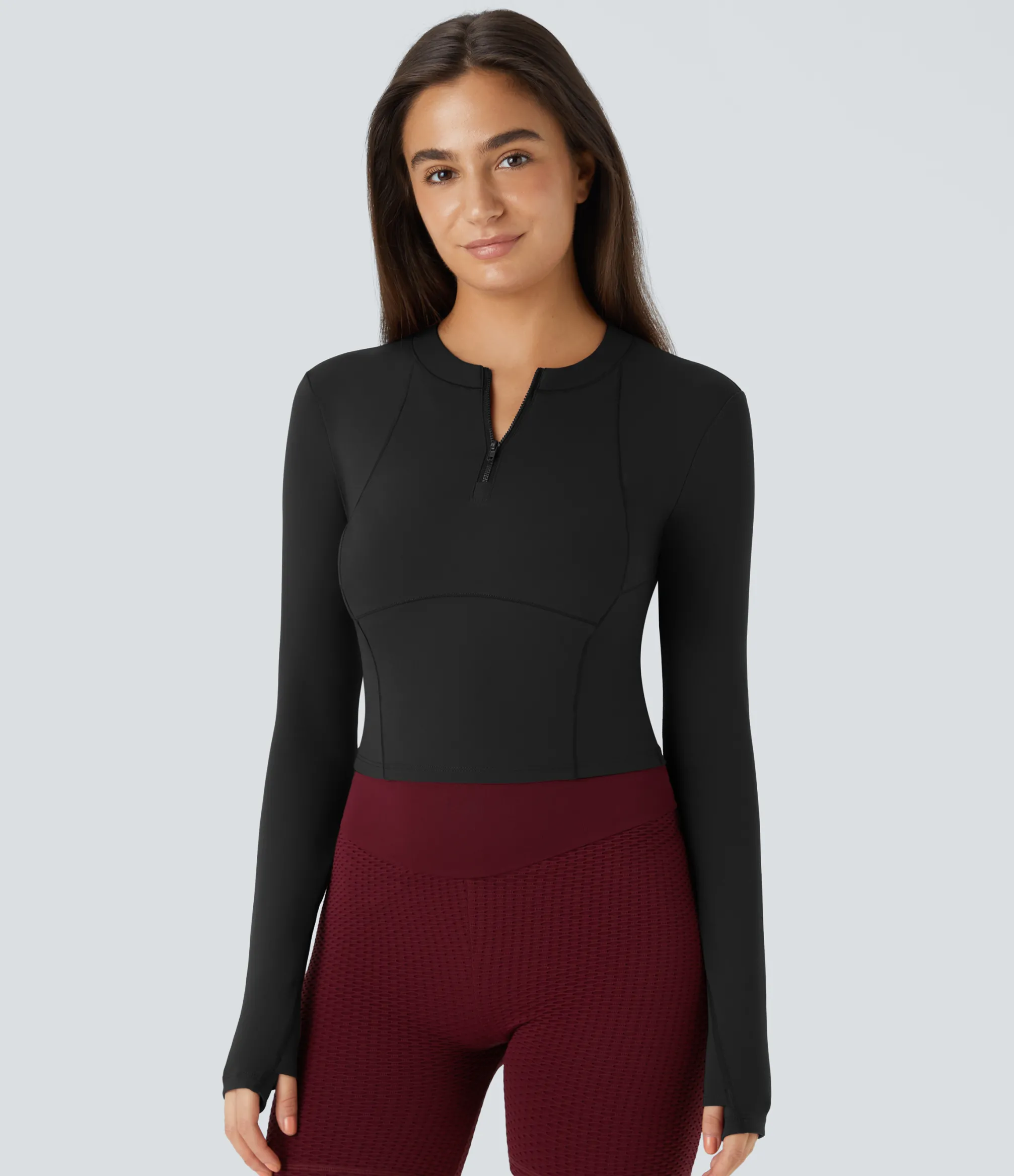 Sports Tops|Sports Tops<HALARA SoftlyZero™ Plush Half Zip Long Sleeve Thumb Hole Cropped Golf Sports Top