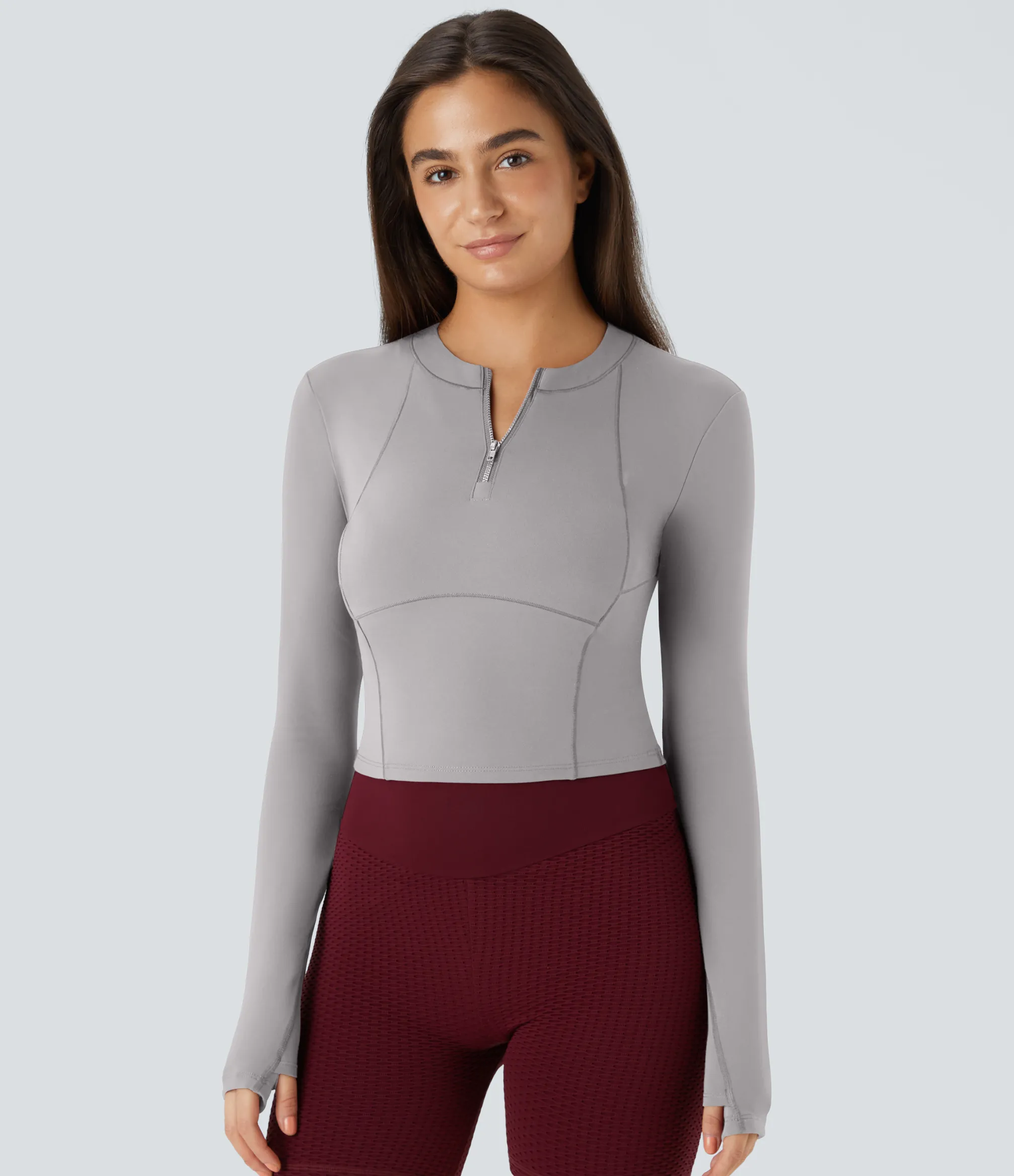Sports Tops|Sports Tops<HALARA SoftlyZero™ Plush Half Zip Long Sleeve Thumb Hole Cropped Golf Sports Top