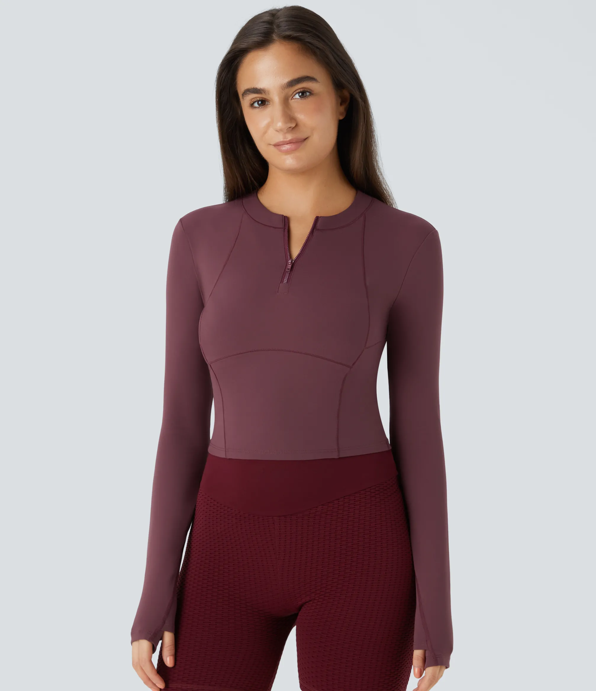 Sports Tops|Sports Tops<HALARA SoftlyZero™ Plush Half Zip Long Sleeve Thumb Hole Cropped Golf Sports Top