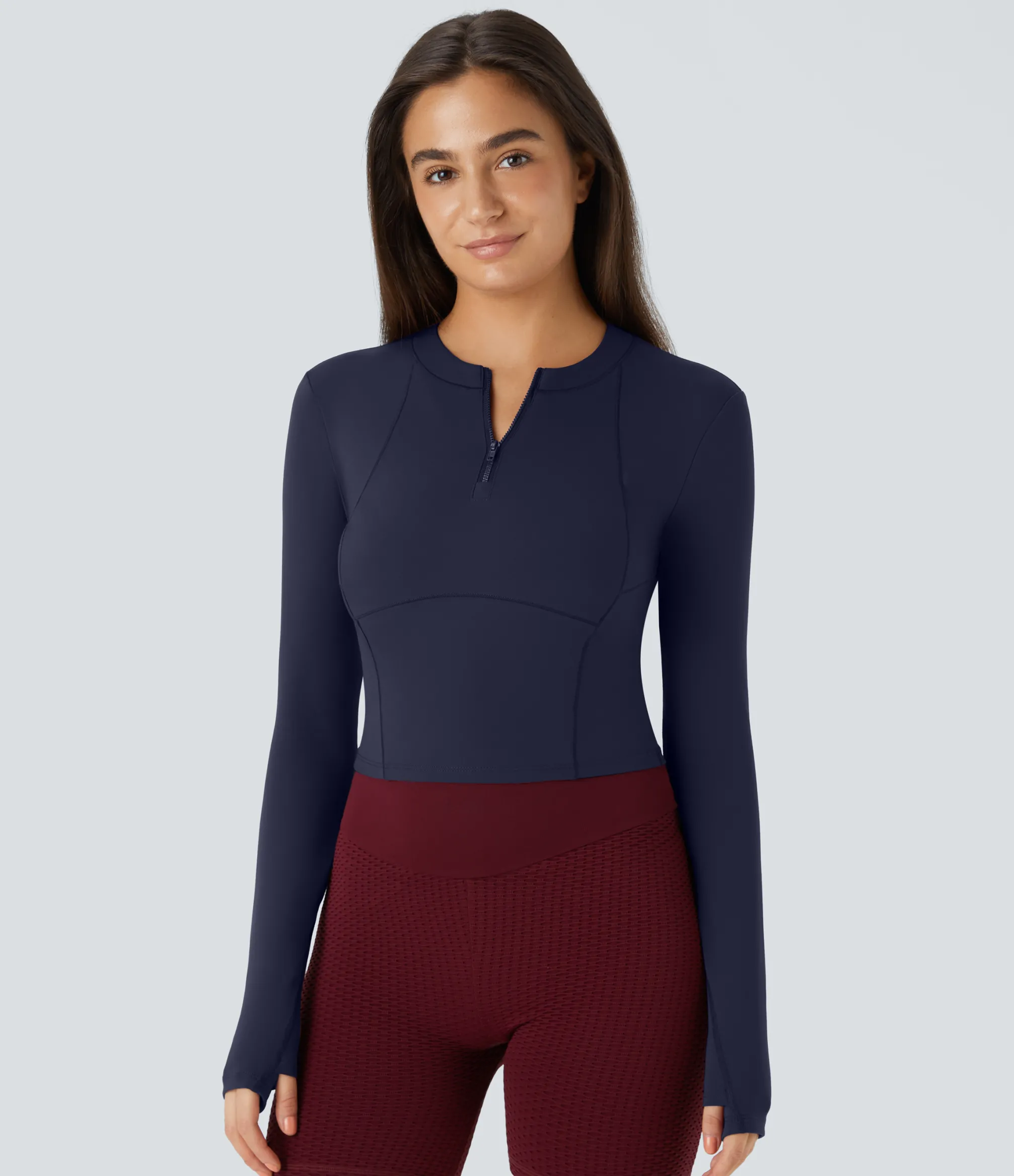 Sports Tops|Sports Tops<HALARA SoftlyZero™ Plush Half Zip Long Sleeve Thumb Hole Cropped Golf Sports Top