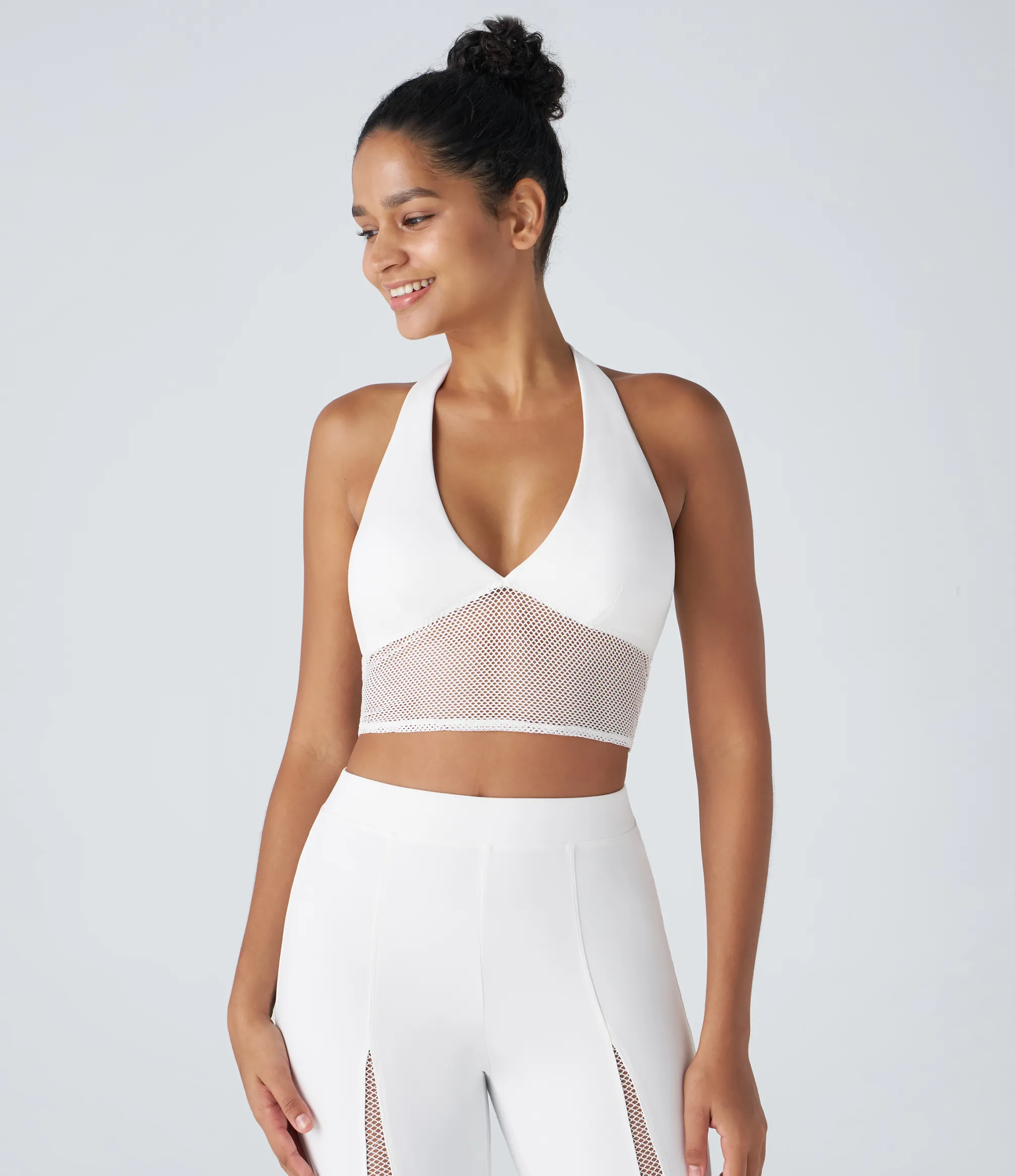 Casual Tops|Sports Tops<HALARA SoftlyZero™ Plush Halter Contrast Mesh Cropped Casual Sports Top