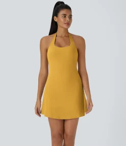 Mini Dresses|Active Dresses<HALARA SoftlyZero™ Plush Halter 2-in-1 Pocket Mini Slip Active Dress