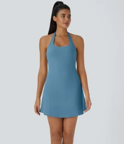 Mini Dresses|Active Dresses<HALARA SoftlyZero™ Plush Halter 2-in-1 Pocket Mini Slip Active Dress