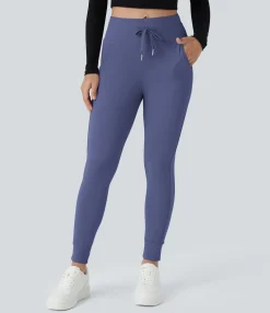 Joggers|Joggers<HALARA SoftlyZero™ Plush High Waisted Drawstring Pocket Plain Full Length Joggers