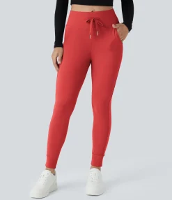 Joggers|Joggers<HALARA SoftlyZero™ Plush High Waisted Drawstring Pocket Plain Full Length Joggers
