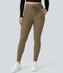 Joggers|Joggers<HALARA SoftlyZero™ Plush High Waisted Drawstring Pocket Plain Full Length Joggers