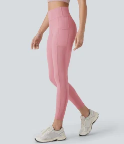 Pocket Leggings|Yoga Leggings<HALARA SoftlyZero™ Plush High Waisted Pocket Contrast Mesh 7/8 Yoga Leggings